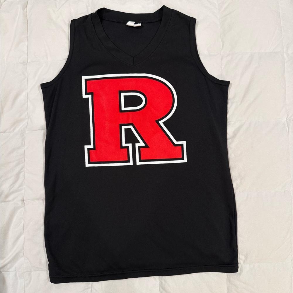 Black Sleeveless Jersey with Red Letter R - Girls Size Large